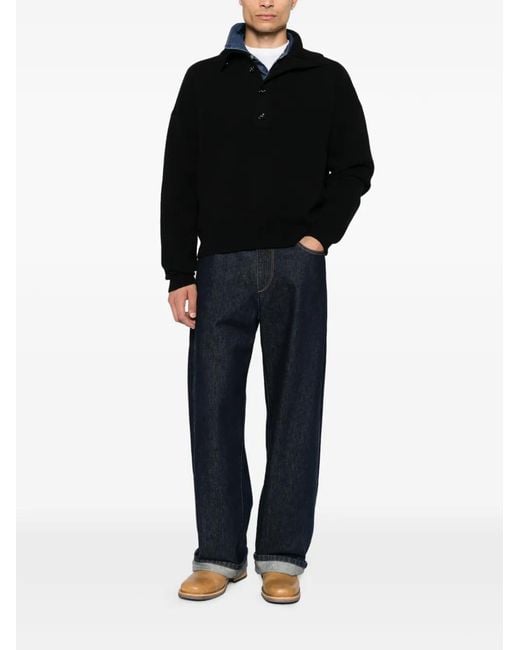 AMI Black Ami De Coeur Button-Down Sweater for men