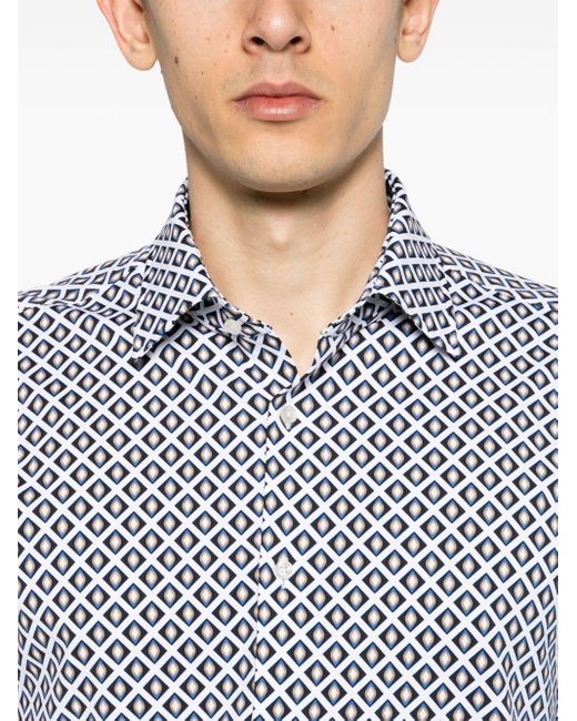 Boss Blue Geometric-pattern Crepe Shirt for men