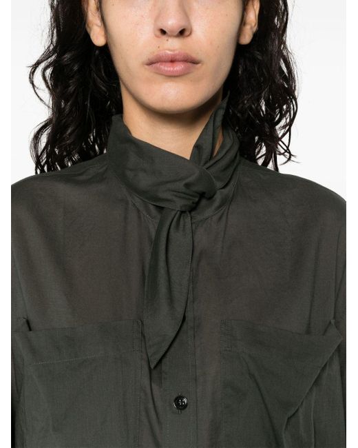 Lemaire Green Scarf-detail Silk Shirt