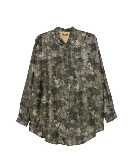 Uma Wang Green Floral-Print Long-Sleeve Shirt