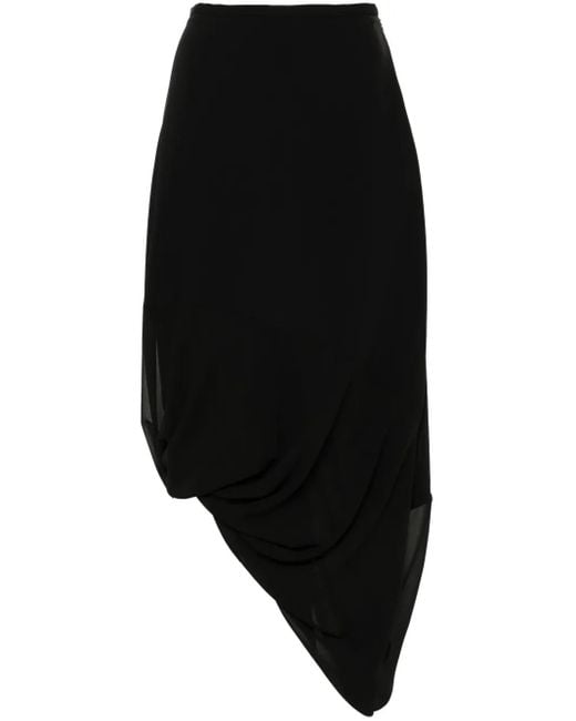 MM6 by Maison Margiela Black Asymmetric Draped Midi Skirt