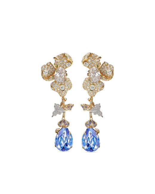 Anabela Chan White 22kt Yellow Gold Vermeil Aqua Orchid Diamond And Aquamarine Earrings