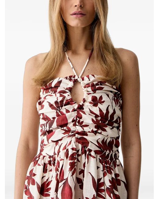 ViCOLO White Floral-Print Ruched Maxi Dress