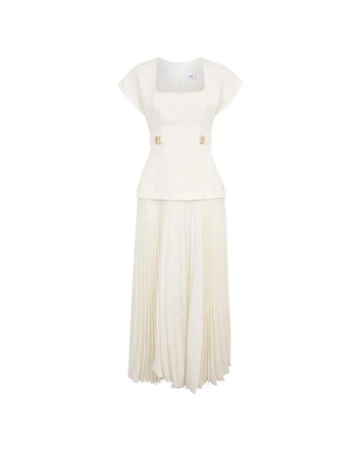 Acler White Bollow Square-Neck Pleated Maxi Dress
