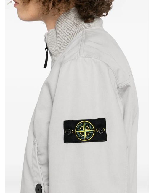 Stone Island Gray Logo-Patch Bomber Jacket for men