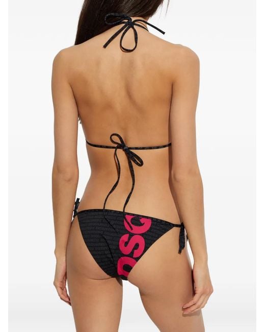 DSquared² Black Logo-Print Side-Tie Bikini Bottoms