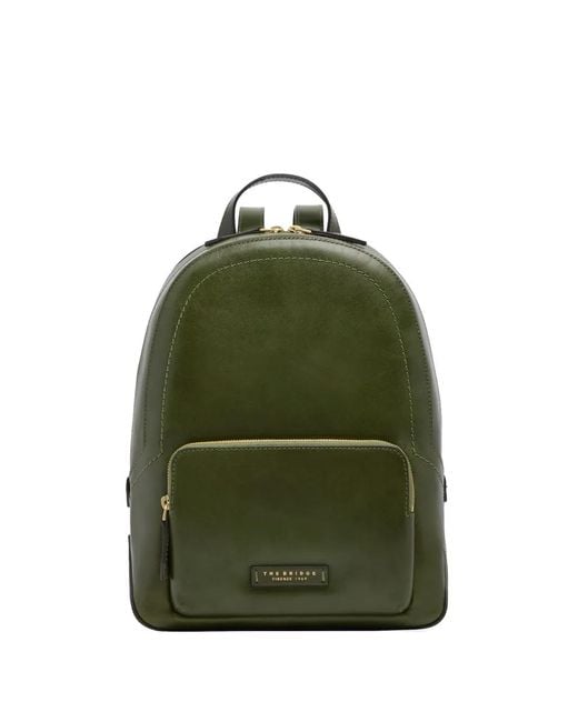 The Bridge Green Leather Front-Pocket Backpack