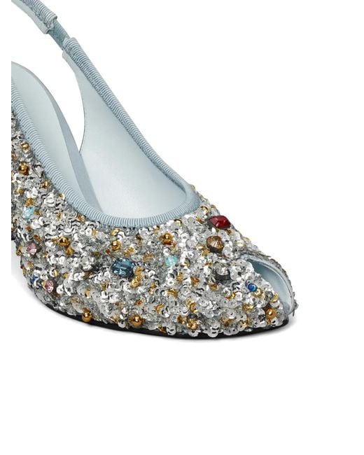 Tory Burch White Peep-Toe Embellished Slingback Pumps