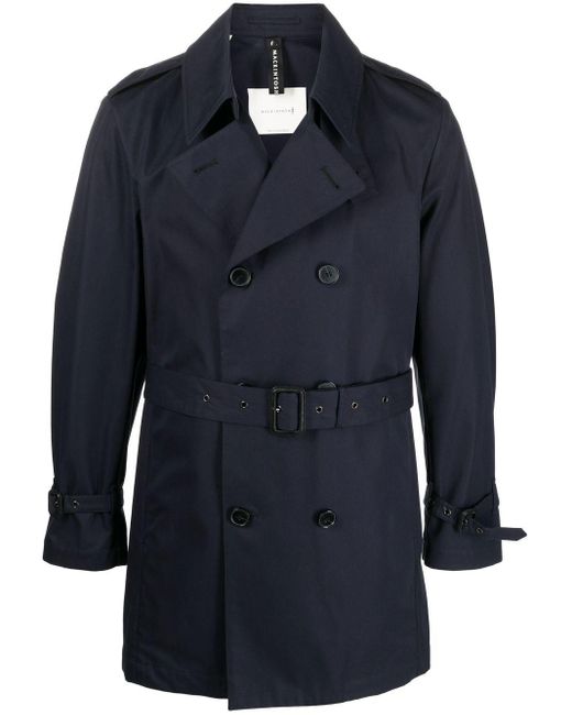 Mackintosh St John Navy Gabardine Cotton Short Trench Coat in Blue for ...