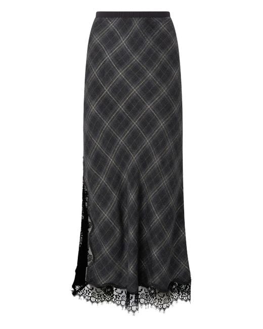 Pinko Black Lace-Trimmed Checked Midi Skirt