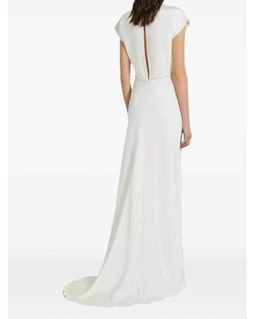 Max Mara Burano Maxi-Jurk Verfraaid Met V-Hals in het White