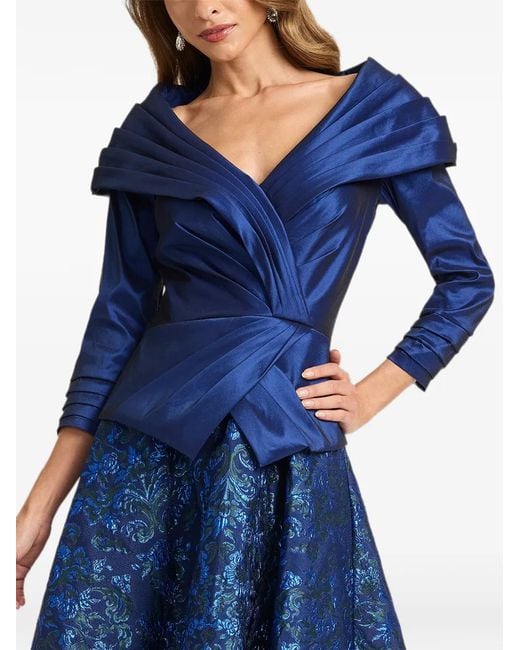 Tadashi Shoji Blue Renwick Portrait Draped Midi Dress