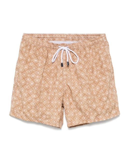 Barba Napoli Natural Geometric-Print Swim Shorts for men