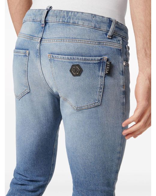 Jeans skinny con placca logo di Philipp Plein in Blue da Uomo