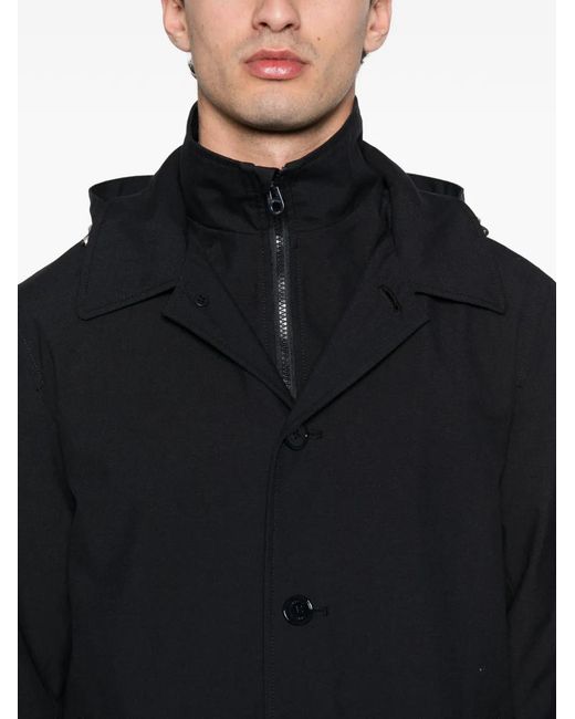 Fursac Black Button Hooded Parka for men