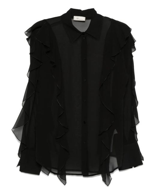 Blumarine Black Ruffled Silk Shirt