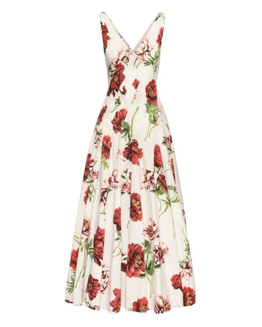 Vestido largo con motivo floral Oscar de la Renta de color White