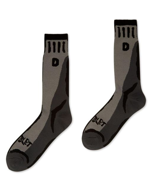 Doublet Black Two Dimensional Pattern-intarsia Socks for men