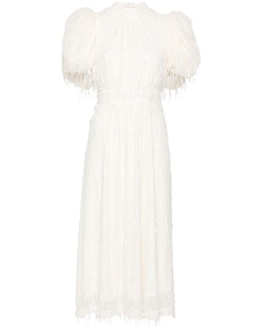 ROTATE BIRGER CHRISTENSEN White Puff-sleeve Sequined Midi Dress