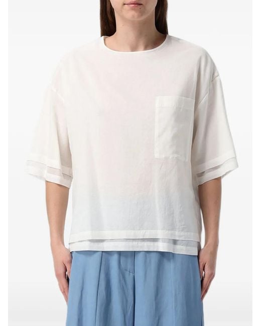 Tela White Chest-Pocket Drop-Shoulder Blouse