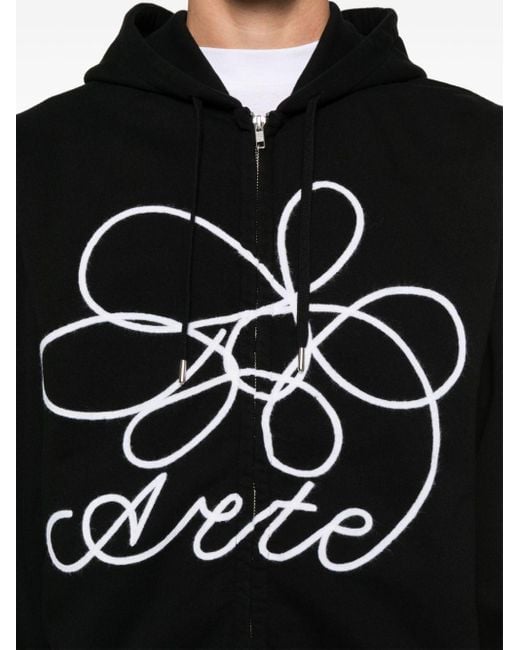 Arte' Black Flower Logo Zip-Up Hoodie for men