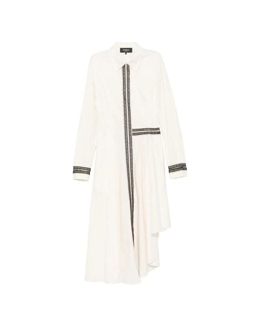 Rochas Natural Lace-Trim Asymmetric Shirt Midi Dress