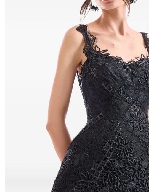 Gemy Maalouf Black Floral-Guipure Embroidered Dress
