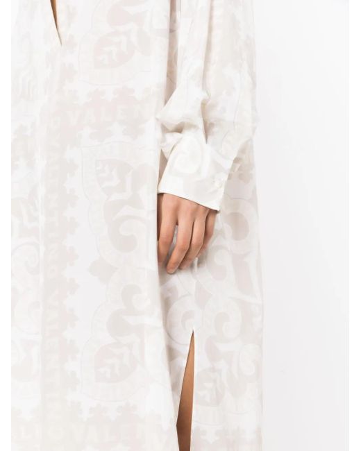 Valentino Garavani White Geometric-Print Silk-Cotton Dress