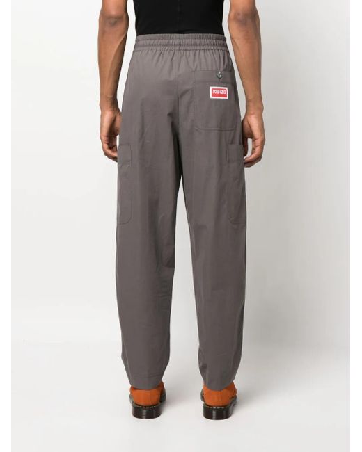 KENZO Gray Straight Leg Trousers With Logo Patch for men