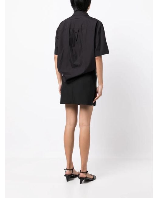 JNBY Black Wrapped Short-Sleeved Dress