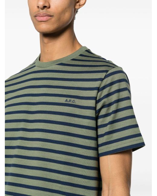 A.P.C. Green Emilien Striped Cotton T-shirt for men