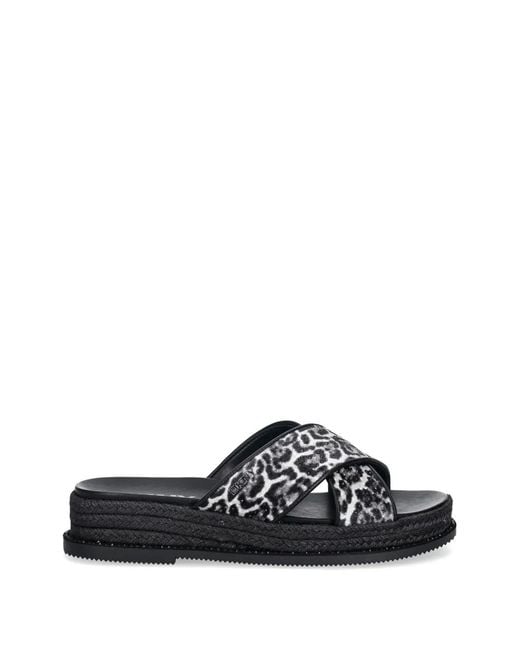 DKNY White Berries Cross-Strap Leopard-Print Slides