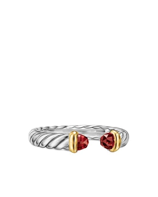 David Yurman White Sterling And 14K Petite Cable Rhodolite Ring