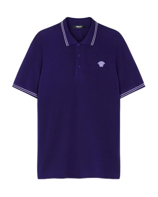 Versace Men's Blue Short-Sleeves Polo Shirt