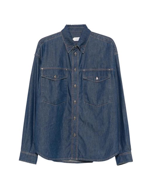 Versace Blue Logo-Embroidered Shirt for men
