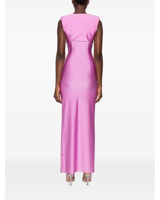 Amen Pink Ruched V-Neck Maxi Dress