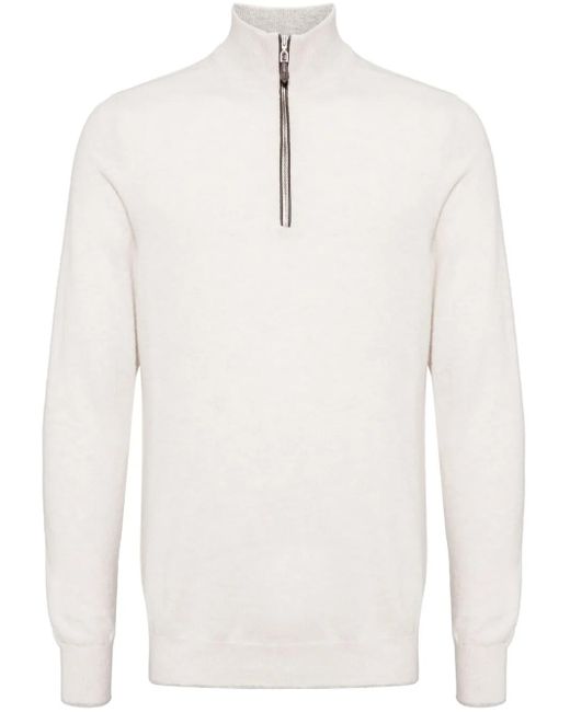 N.Peal Cashmere White Carnaby Half-Zip Jumper for men