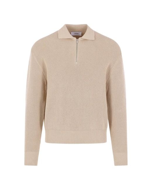 Lardini White Ribbed Half-Zip Sweater for men