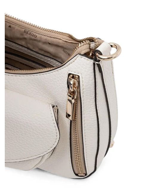 Guess White Logo-Plaque Pebbled Tote Bag