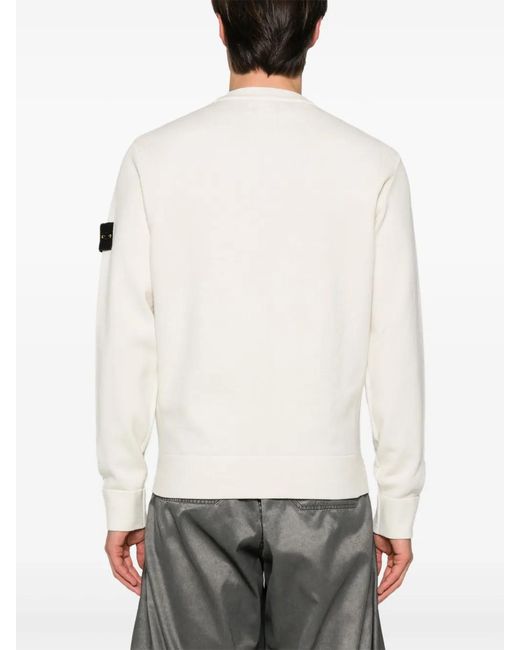Stone Island White Wool Mix Crew Neck Sweater for men