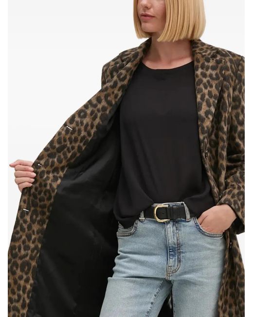 Joop! Brown Leopard-Print Notched-Lapel Coat