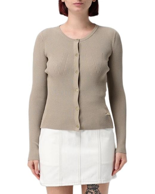 Emporio Armani Natural Ribbed-Knit Button-Up Cardigan