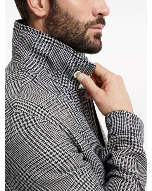 Veste zippée à motif pied-de-poule Brunello Cucinelli pour homme en coloris Gray