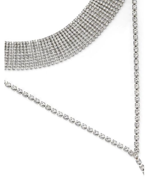 Jimmy Choo White Saeda Crystal-Embellished Chain Necklace