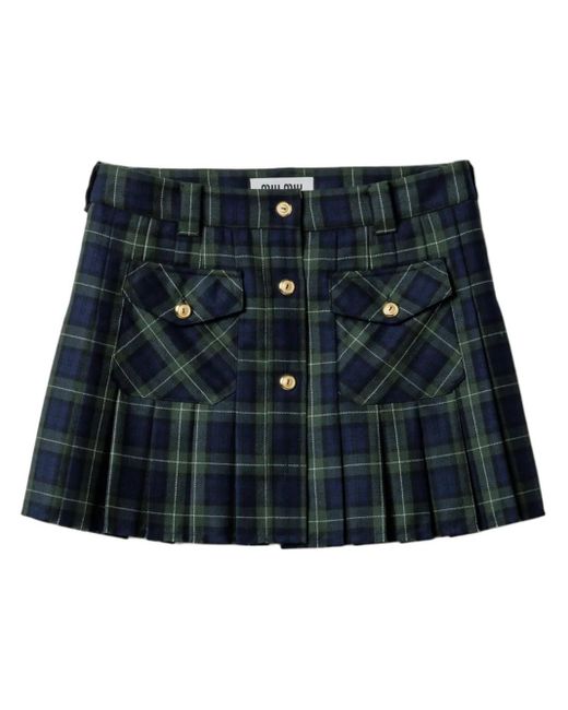 Minigonna A Pieghe Tartan di Miu Miu in Blue