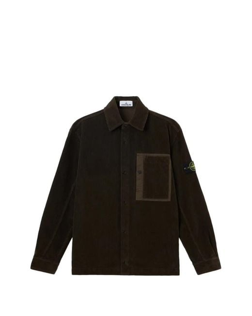 Stone Island Black Corduroy Patch-Pocket Overshirt for men