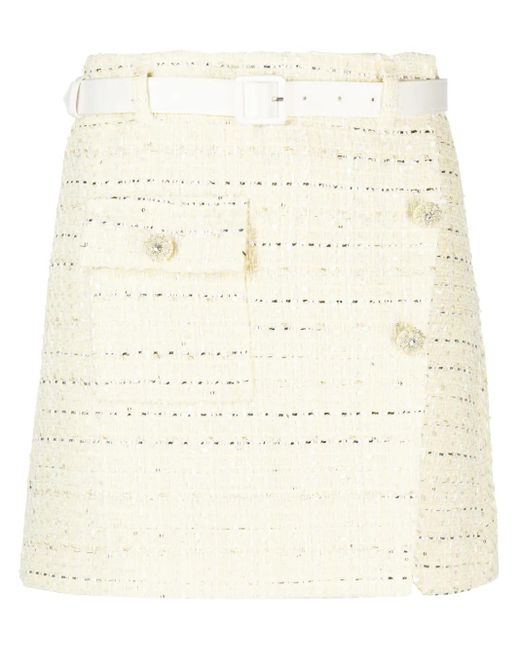 Self-Portrait Natural Belted Bouclé Miniskirt