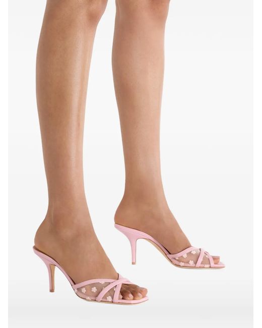 Malone Souliers Pink Perla Floral-Embroidered Sandals