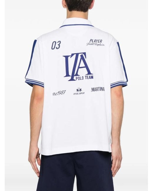 La Martina White Logo-Print Striped Polo Shirt for men
