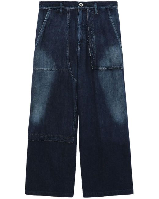 Y's Yohji Yamamoto Blue Ausgeblichene Wide-Leg-Jeans